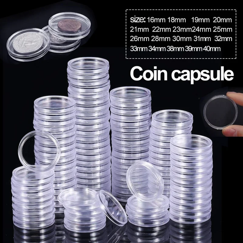 Cápsulas de plástico transparente para monedas, Fundas protectoras  redondas, 100 piezas, 18/19/20/21/23/24/25/26/28/30mm - AliExpress