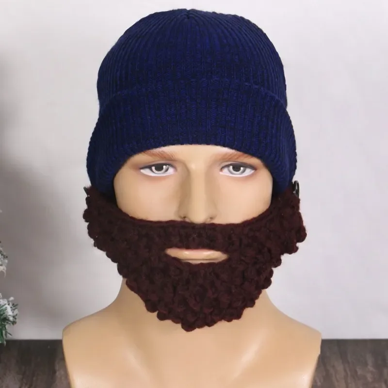 Hip-Hop Adult Hat Big Beard Fake Beard Hat Mask Hand Knitted Warm Wool for Men Women winter hat winter accessories knitted hat scarf set