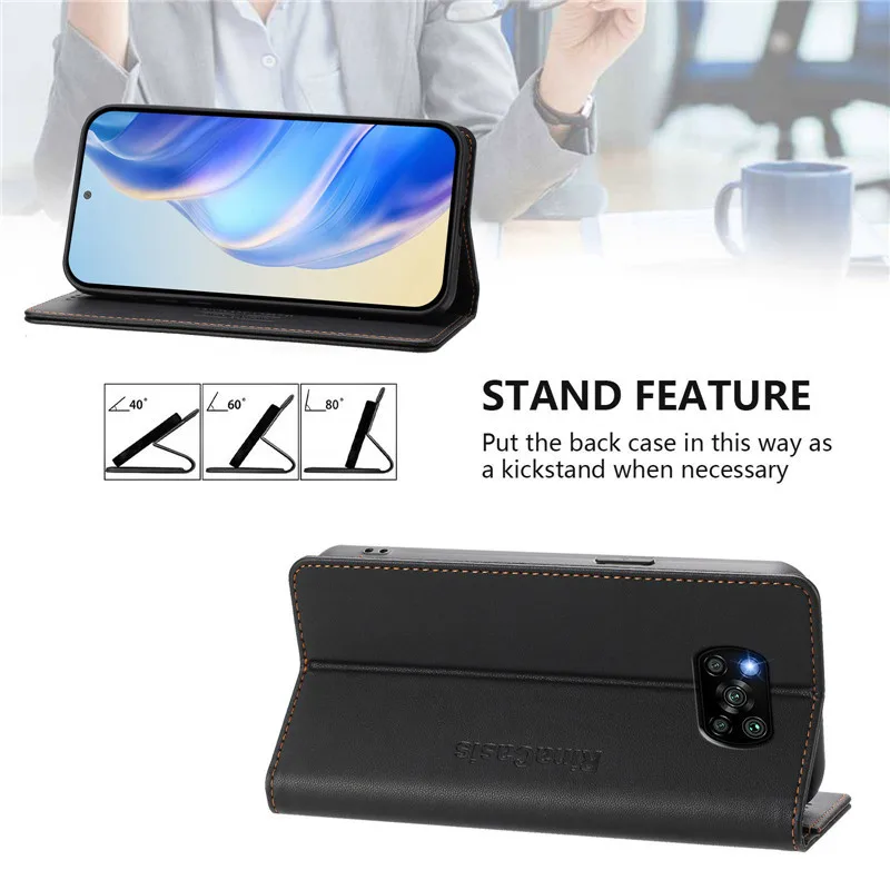 Luxury Leather Anti-Theft Wallet Flip Cover Phone Case with Magnetic Closure