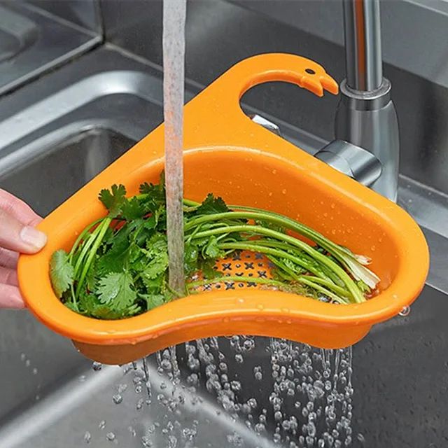 Kitchen Sink Drain Strainer Basket Leftover Garbage Filter Swan Shape Hanging Vegetable Washing Drainer Triangular Storage Rack