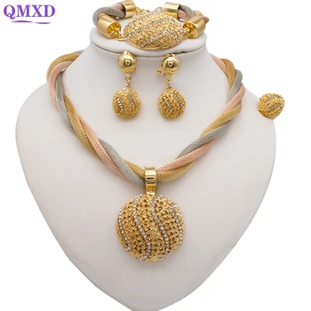New Design Fine Jewelry Sets Dubai African Gold Color Jewelry Sets Wedding For Women Necklace Set