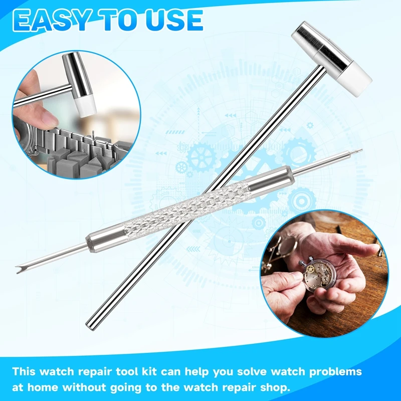 Watch Repair Link Remover Tool Hammer Pins Strap Holder Bracelet Chain Adjuster Repair Tool Kit 11Pcs/Set For Men/Women Watch