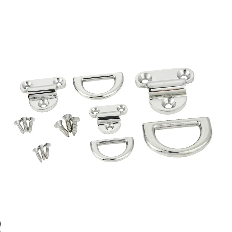 4 Sets Marine Folding Pad Eye Replacement - Stainless Steel D-Ring Deck Hardware For Yacht & Boat