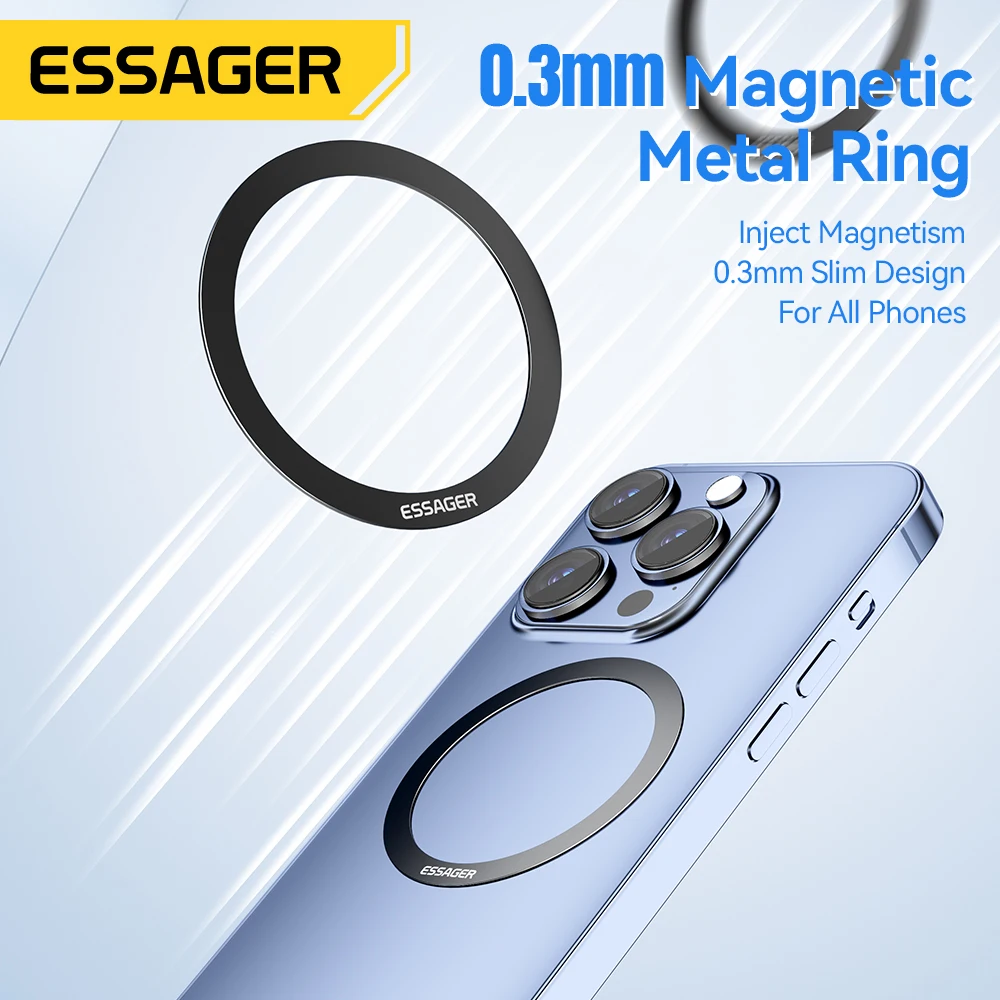 Essager 2PCS 자기 금속 반지 0.3mm 범용 스티커 iPhone 15 14 Pro MagSafe 자석 삼성 무선 충전 플레이트