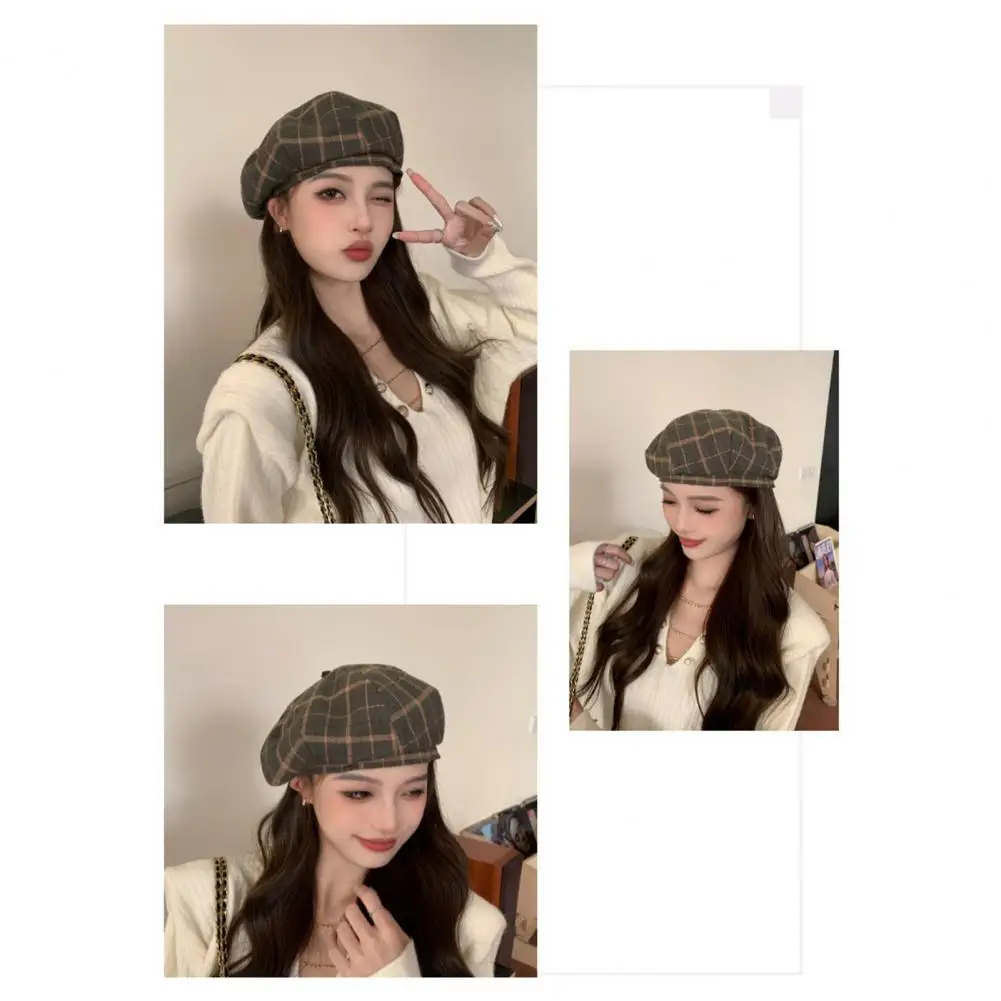 

Lightweight Women Hat Stylish Women's Winter Beret Plaid Print Elastic Adjustable Soft Warm Dome Lady Cap Painter Hat Women Hat