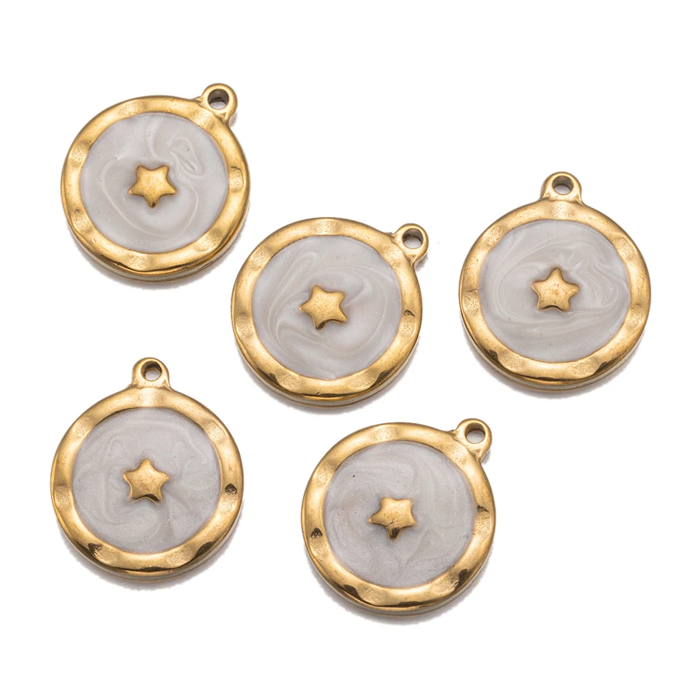 5 Stücke Edelstahl Gold Farbe Emaille Mond Sterne Charms Anhänger Für DIY Ohrringe Halskette Schmuck Machen Liefert Großhandel – Detail 3