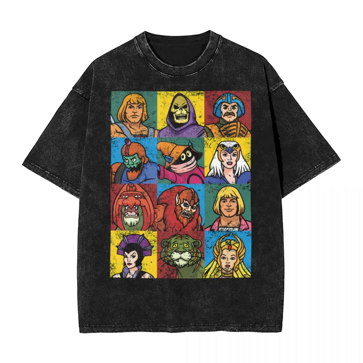 Maglietta Lavata He-Man And Friends Streetwear Hip Hop T-Shirt Retrò Masters Of The Universe Tees For Men Women Street Printed