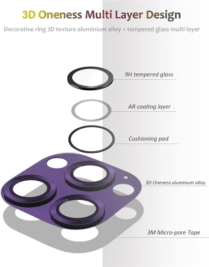 Purple Metal Glass Camera Lens Protector - Full Cover Case