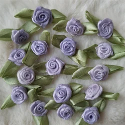 Set of 100 Mini Handmade Satin Ribbon Rose Appliques for Wedding Décor and Crafts (Purple)