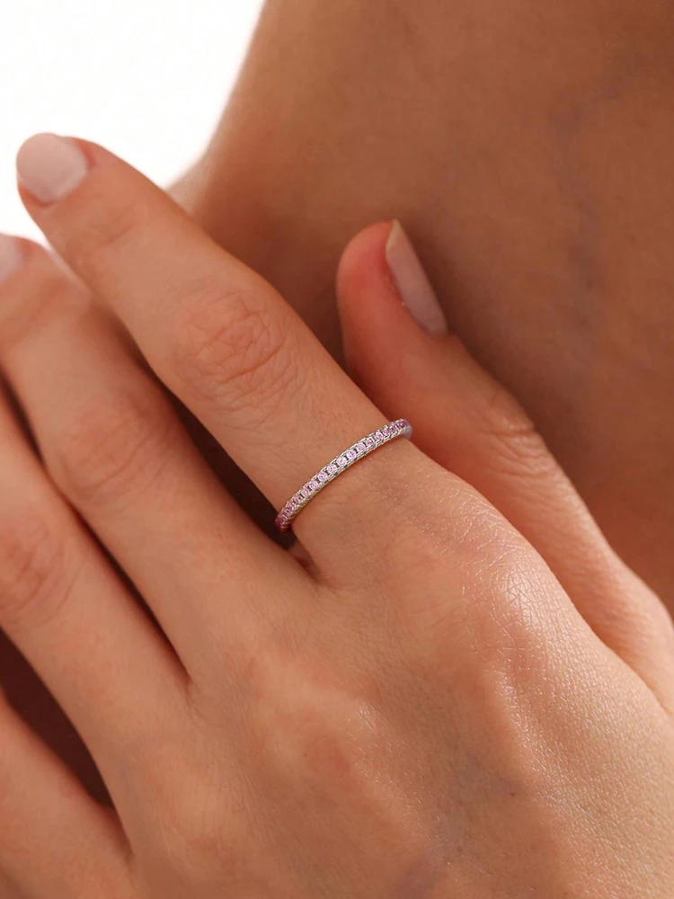 Ring 925 Sterling Silver 1.4mm Fashion Simplicity Full Zircon Stackable Plain For Women Daily Party Personalized Fine Jewelry