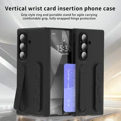 Multifunctional Wrist Strap Folding Case with Credit Card Slot and Kickstand - Galaxy Z Fold4 (Black)