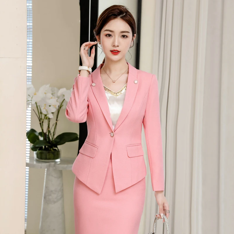2023 Spring/Summer Female Elegant Women's Skirt Suit Pink Yellow Purple Blazer Bussiness Jacket 2023 Spring/Summer Female Elegant Women's Skirt Suit Pink Yellow Purple Blazer Bussiness Jacket