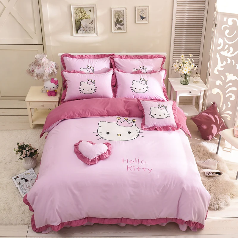 Sanrio kawaii-ハローキティベッド,4ピースセット,漫画のキャラクター
