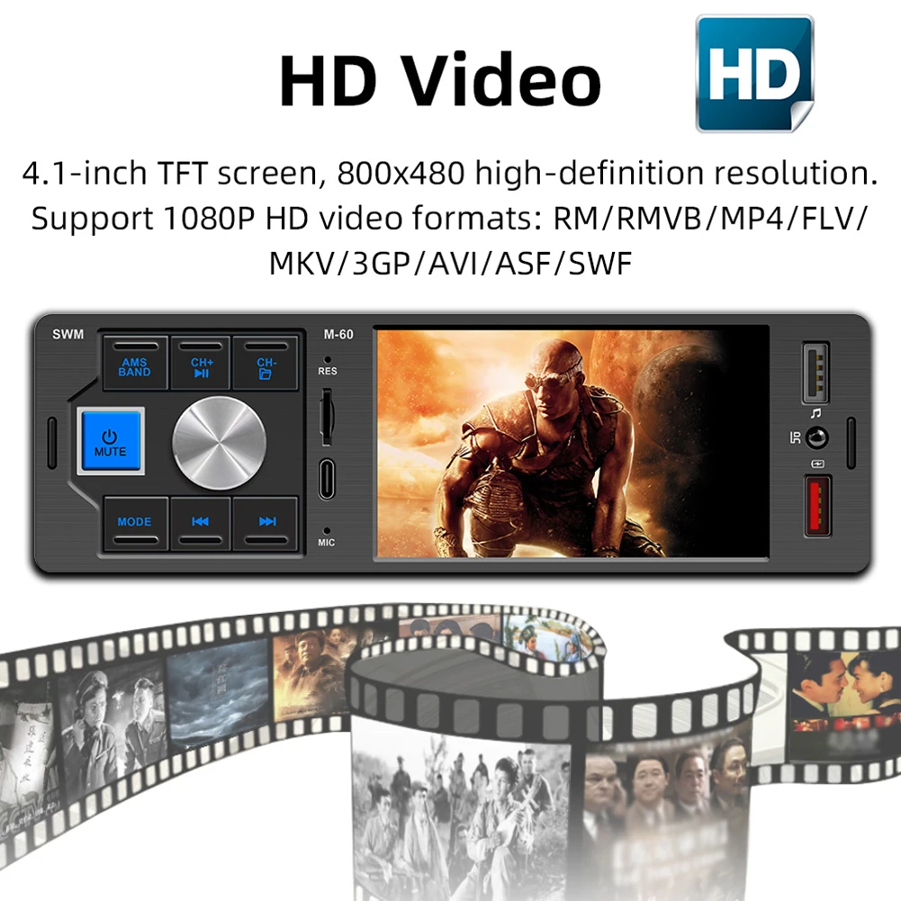 듀얼 USB 플레이어 핸즈프리 카 오디오, MP5, 1Din 블루투스 스테레오 라디오, 4.1 인치 터치 스크린 스테레오 오디오, HD 7 색 백라이트, AUX TF
