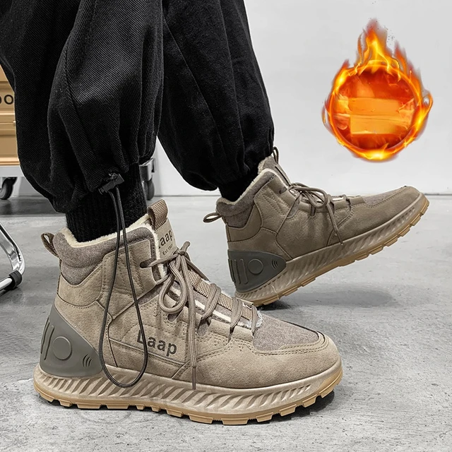 Winter Men's Leather Boots Classic Men Warm Fur Snow Boots Outdoor Brand Punk Men Motorcycle Boots Lace Up Men's Tooling Shoes -