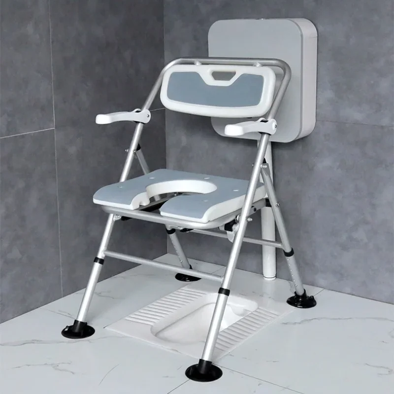 

Home Mobile Toilet Stool 6 Gear Adjustment Bathroom Chair Aluminum Alloy Material Bath Seat Safe and Durable Shower Stool
