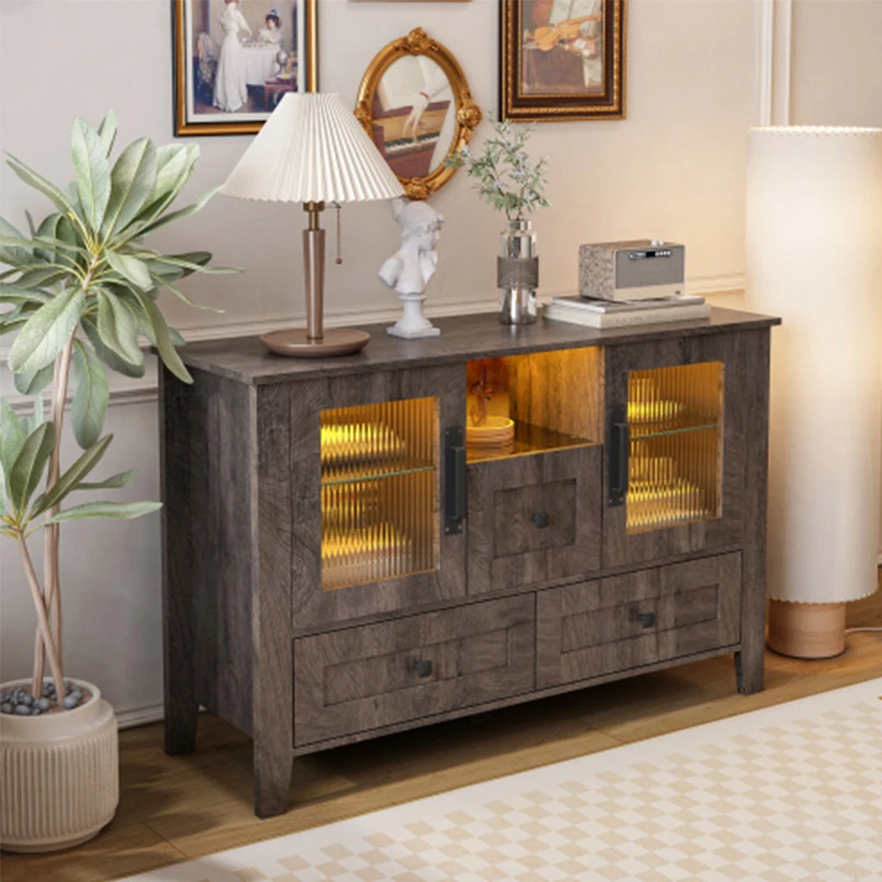 DrawerDresser cabinet,barcabinet,BuffetSideboard,StorageCabinet,Buffet Server Console Tablestorge,changhong glass door,Gray
