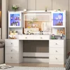 61.7" Large Vanity Desk with Mirror and Lights, Makeup Vanity with Charging Station, Sliding Drawers, 2 Cabinets with Glass Door 1