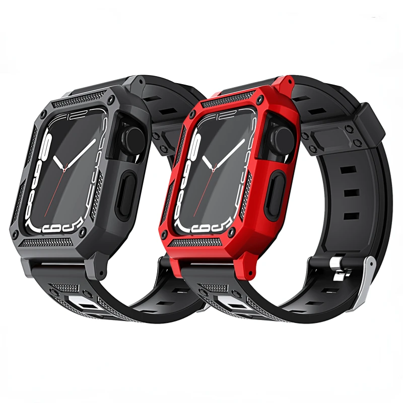 

Silicone strap+anti-drop protective case For Apple watch 7 45mm 41mm 6 5 SE 44mm 40mm Smart Watch Accessories For iwatch 3 42mm