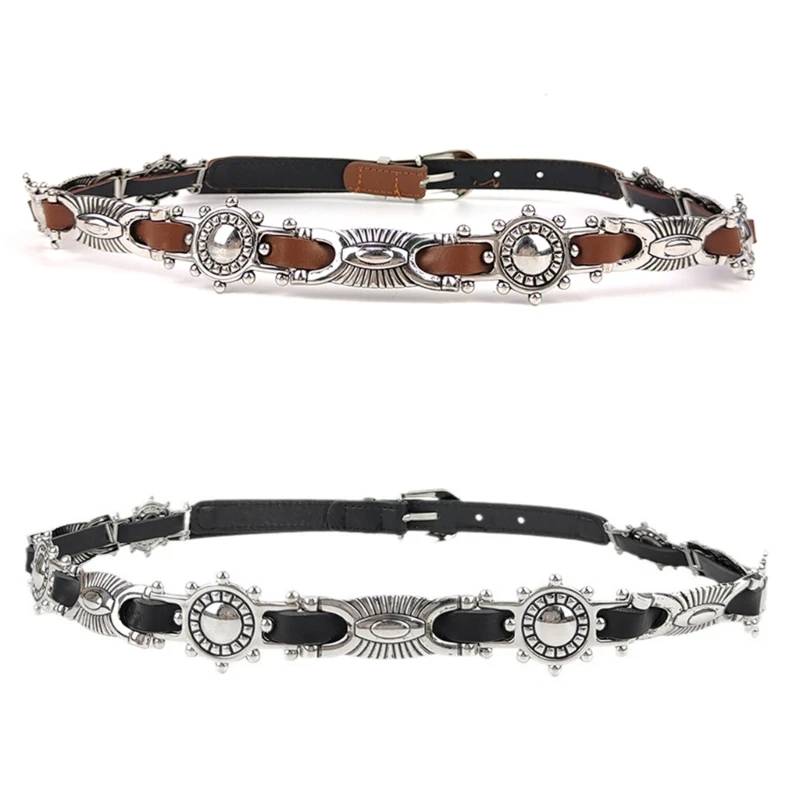 

Distressed Metal Buckle PU Belt Waist Decor Pants Belt Adult Casual Waiststrap