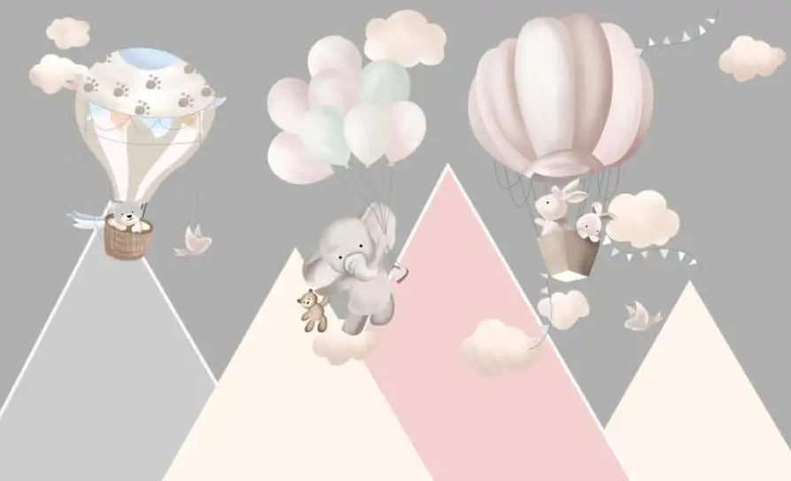 beibehang papel de parede personalizado papier peint moderno balão elefante coelho rosa cinza geométrico menina quarto do bebê