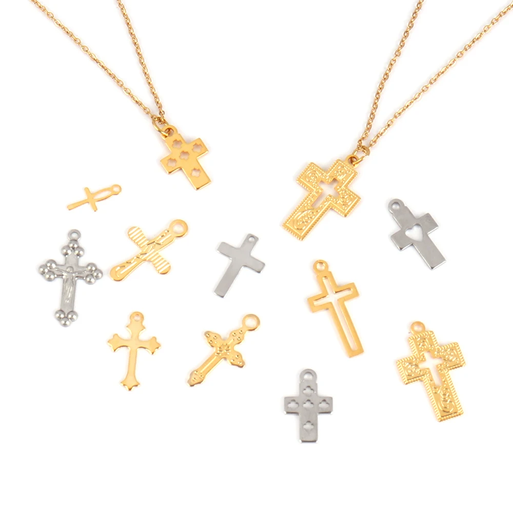 30pcs/lot Rozsdamentes Acél Bűvölet Átlép vmin charms számára ékszer Gyártás Anyagellátás crosses medálok csatlakozó DIY kiegészítők Karcsat