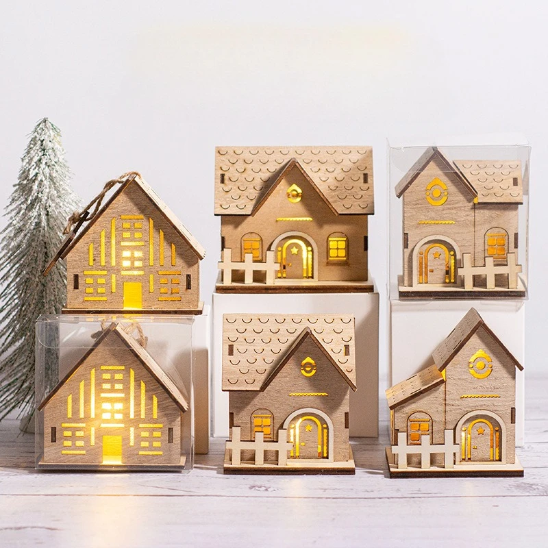 1Pc Christmas Decoration, Glowing Wooden Cabin Ornaments, Small House Home Decor, Holiday Wooden Crafts, Creative Ornaments