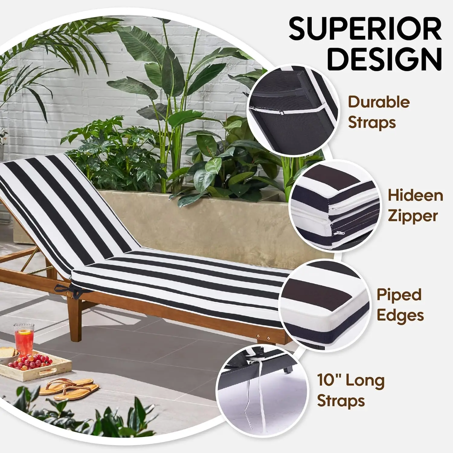 2 Pieces Set 79.5"×26" x 3'' Chaise Lounge Cushions Outdoor Patio Lounge Chair Cushion Replacement Cushions Furniture Seat