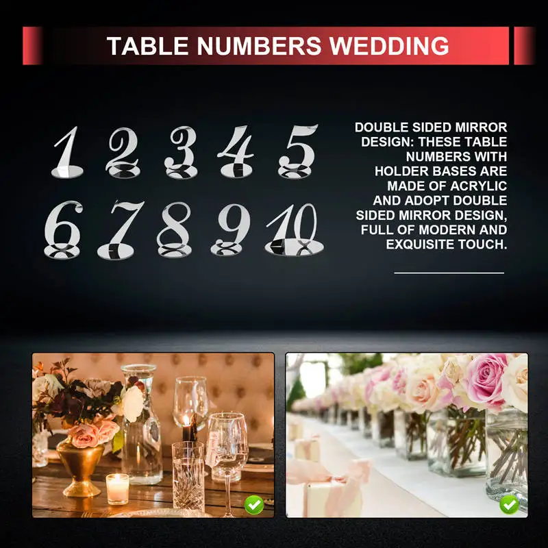 A84Z-Table Numbers Wedding Table Numbers Acrylic Table For Wedding Stands For (Silver)