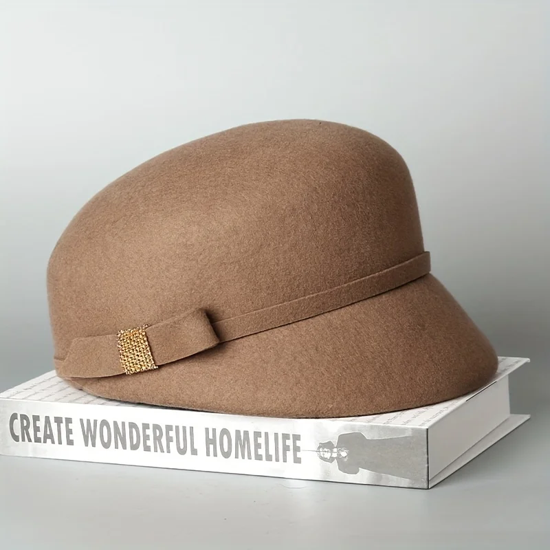 Woolen hat, autumn/winter retro newsboy hat, winter fashionable woolen trendy diamond small top felt hat