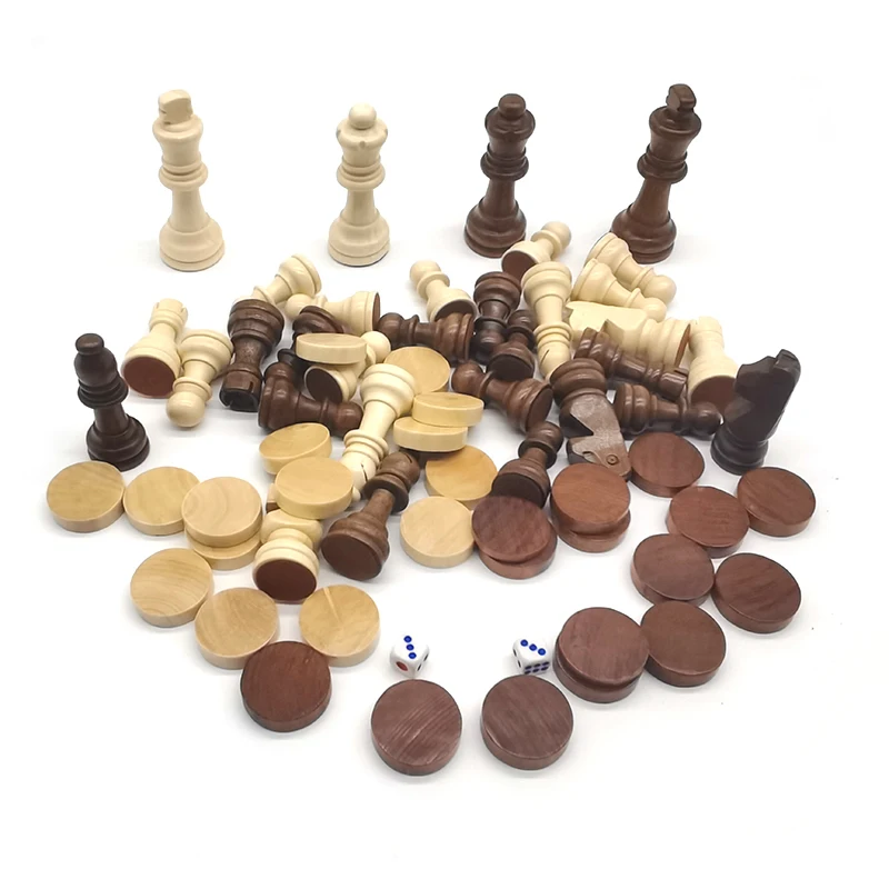 39 センチメートルチェスチェッカーバックギャモン 3 で 1 セット木製