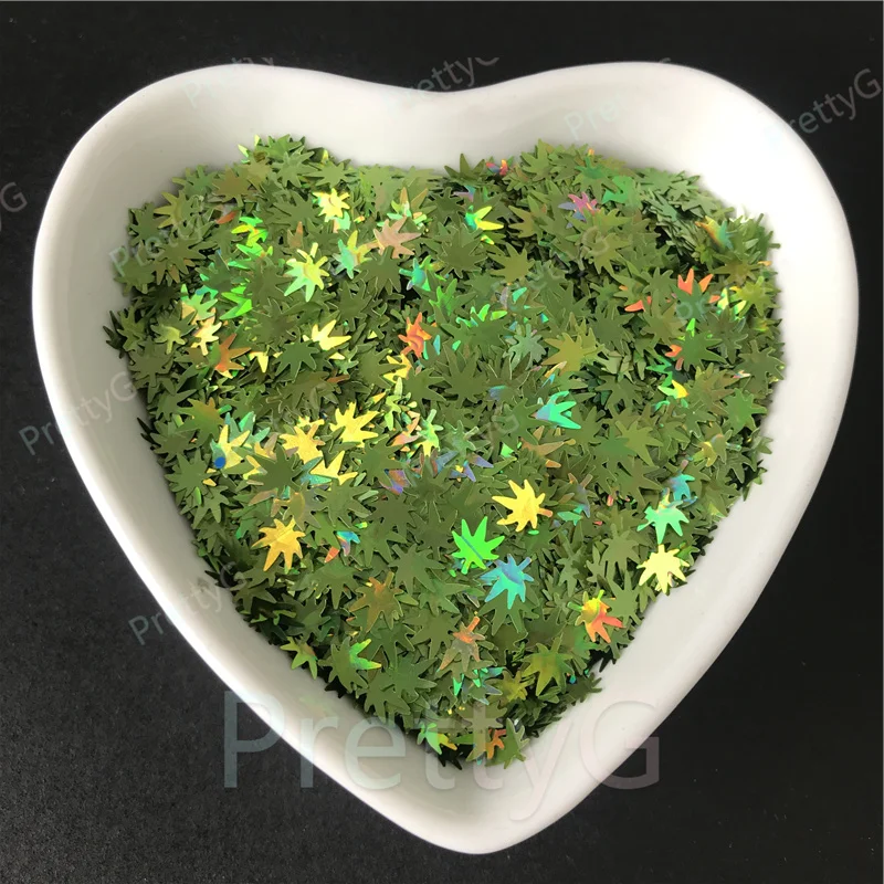 PrettyG Hemp Leaves-Weeds Leaves Shape Glitter Sequins for Resin DIY Making Art Craft Nail Makeup Decoration Accessories 1 Box