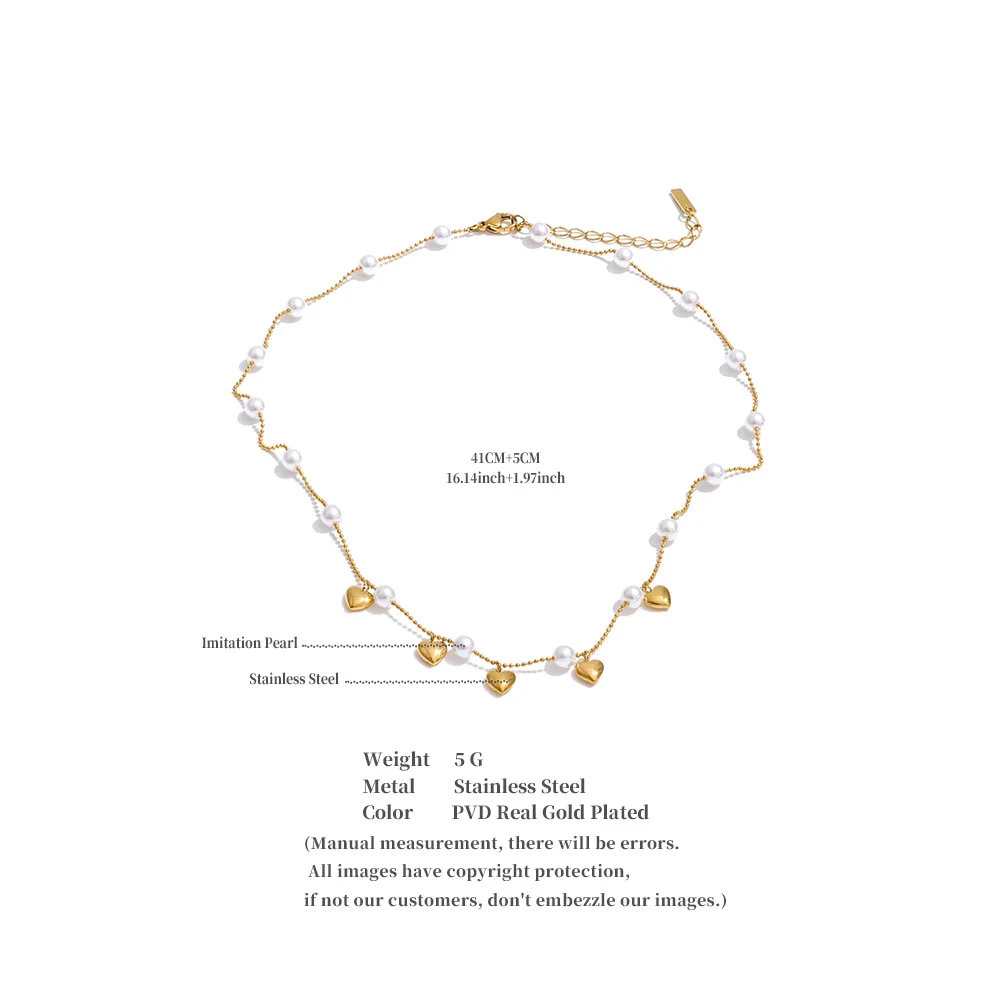 Yhpup Halskette im koreanischen Stil mit simulierten Perlen, Kette mit Herzanhänger für Damen, modische Neuheiten, schicker Halsschmuck, Gala-Geschenk – Detail 5