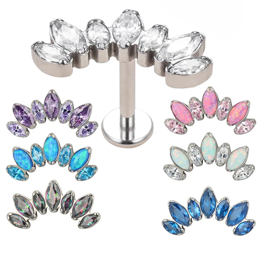Astm F136 Titanium 7 Cz Paved Top Labret Lip Stud Pierc Ear Cartilage ...