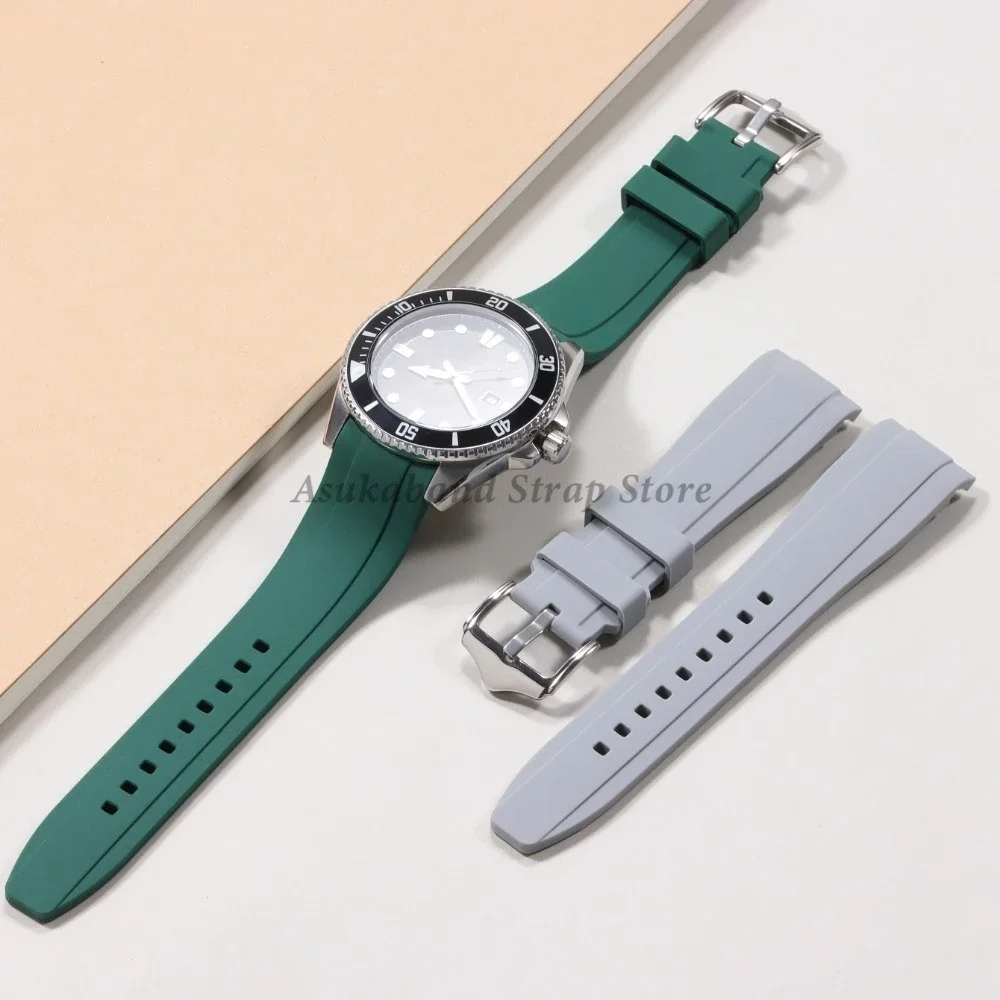 High-Quality Waterproof Curved End Silicone Watch Band - 20mm/22mm Rubber Strap