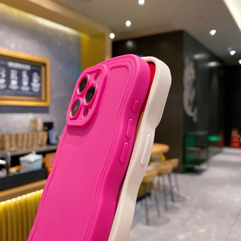 Stylish Wave Edge Lanyard Shockproof Phone Case with Soft Back Cover
