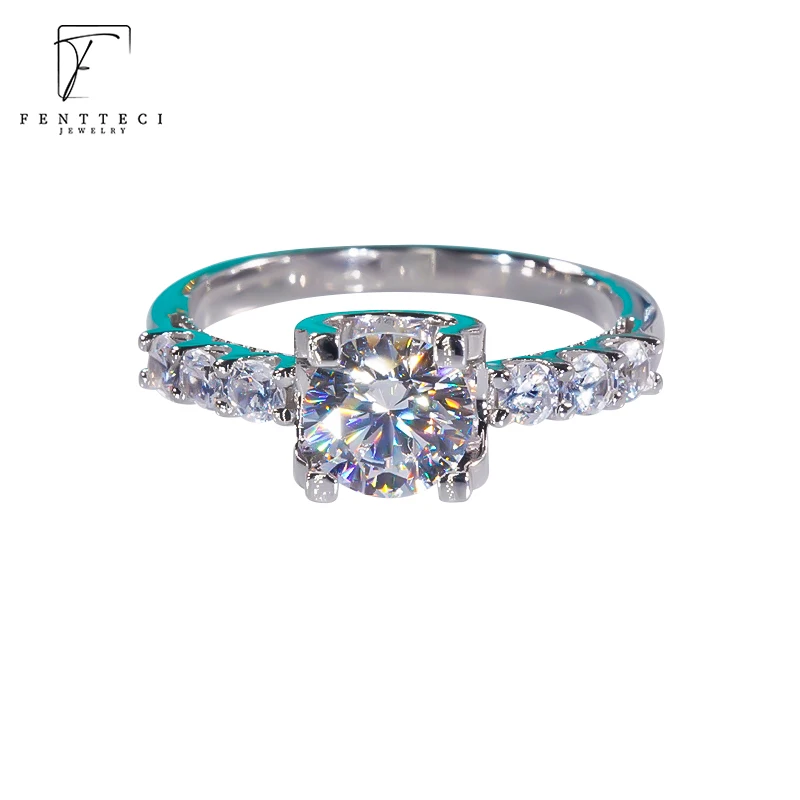 FENTTECI S925 Sterling Silver with Platinum Pt950 Plated Ring D Color Moissanite 1 Carat Fine Jewelry for Women Wedding Bands балтийский янтарь gemstone 925 sterling silver plated ожерелье ювелирные изделия ejj n2