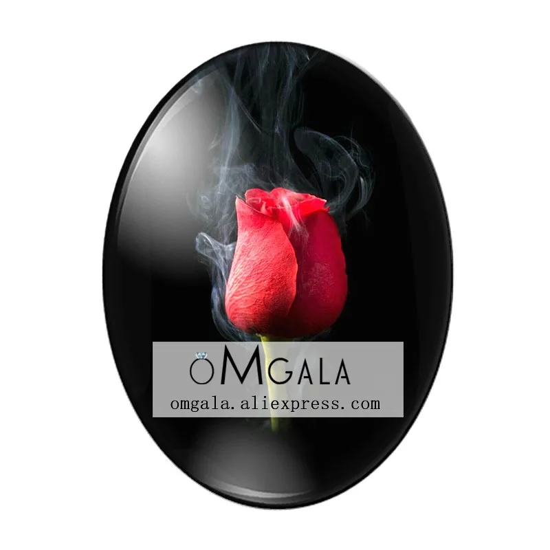 Elegant Red Rose Flower Oval Glass Cabochons - High Quality Flat Back