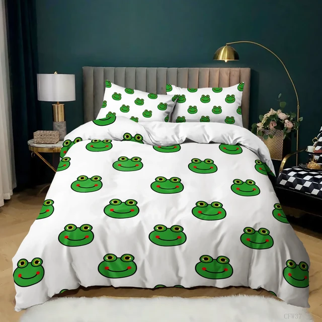 Cartoon Frosch Bettbezug-set Licht Grün Cartoon Frösche Nette Libelle Tier  Bettwäsche Set für Kind Twin Größe Polyester Quilt abdeckung - AliExpress