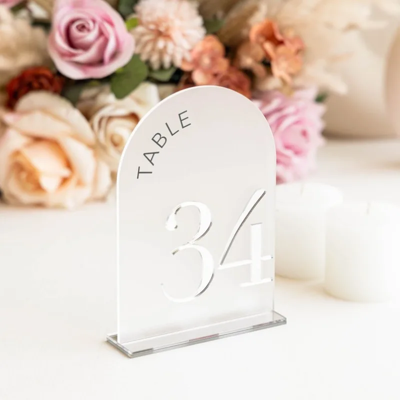Arched Shape Table Numbers Wedding Reception Decor Gold with Stands 3D
