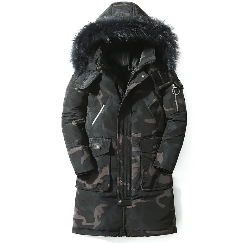 Men Down Jacket Winter Thick Warm Down Coats White Duck Real Raccoon Fur Parka Winter Long Men Coats Overcoat Outwear