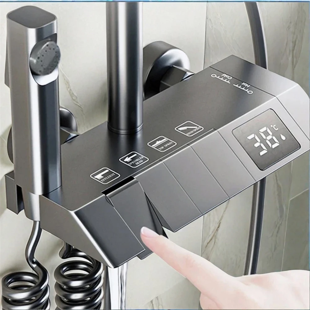 1 Piece Bathroom Wall Mounted Shower Set Multifunctional Practical Shower Kit Four Outlet Adjustable Water Pressure Temperature 2
