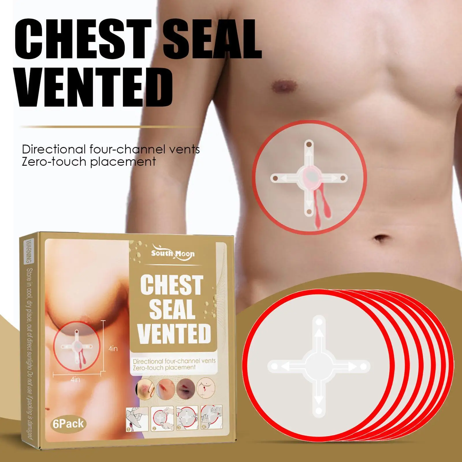 6pcs Safety Survival Emergency Trauma Sticker Chest Seal Medical Chest Seal Vented First Aid Patch Outdoor Tool Safety Survival