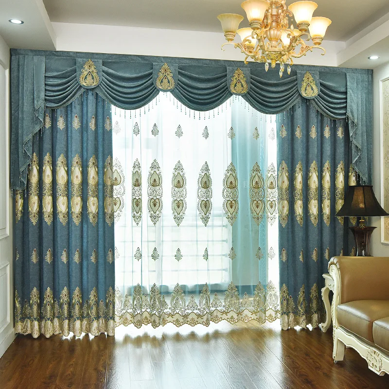 

Curtains for Bedroom Living Dining Room Gold Cord Embroidery European Style Chenille Wedding High Shading Fabric Windows