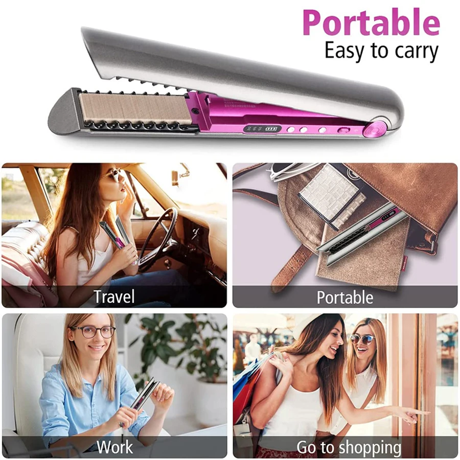 Wireless Hair Straightener Mini Flat Iron Usb Rechargeable Hair Straightening Curling Iron Styling Tools Cordless Hair Curler 6