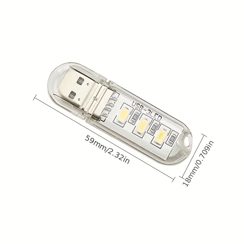 3leds Portable USB LED Lamp 5V Ultra Bright 3000K-7000K Night Light with Touch Switch for Computer Mobile Power Book Light