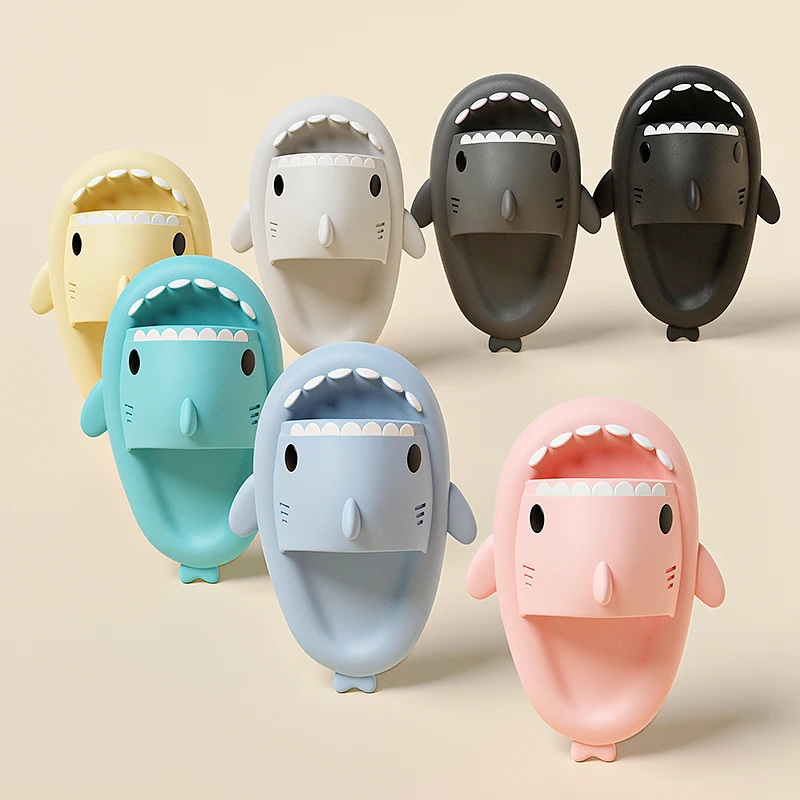 Women's Slippers Cute Cartoon Shark Men Slides Anti Slip High Quality Thick Sole Indoor Outdoor Beach Couple's Sandals 6