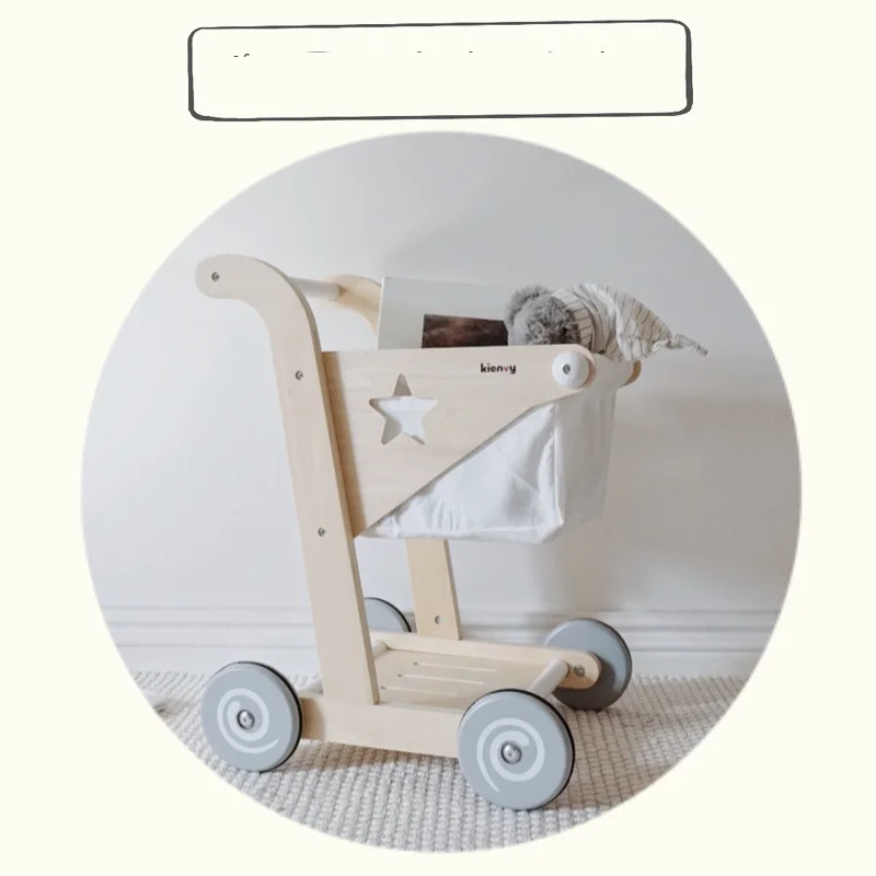 Wooden Children's Shopping Cart Toys for Boys and Girls Simulation Supermarket Trolley Homewalker Toys Set 5