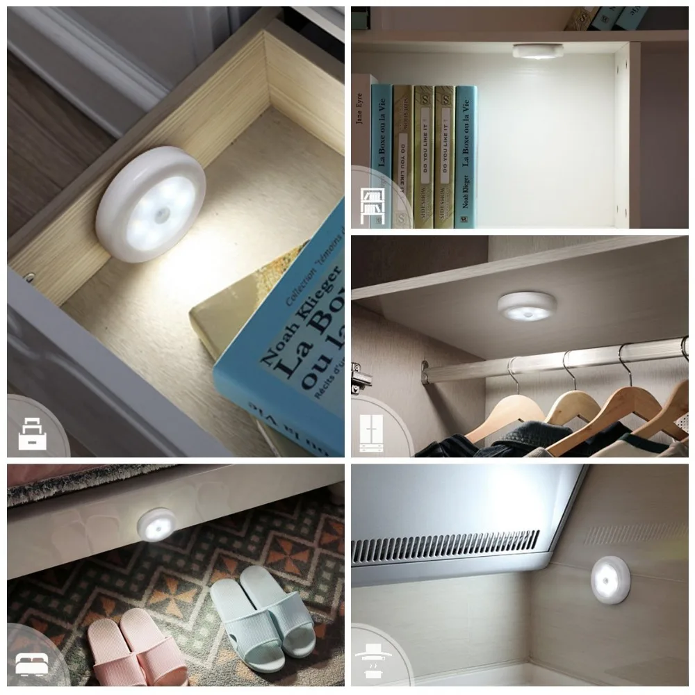 4-Piece Motion Sensor LED Night Light, Wireless Battery Powered Stick-On Magnet Cabinet Light, Stair, Cabinet Security Light