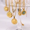 Collier géométrique en acier inoxydable pour femmes, pendentif tournesol, chaîne de clavicule, accessoires de bijoux esthétiques